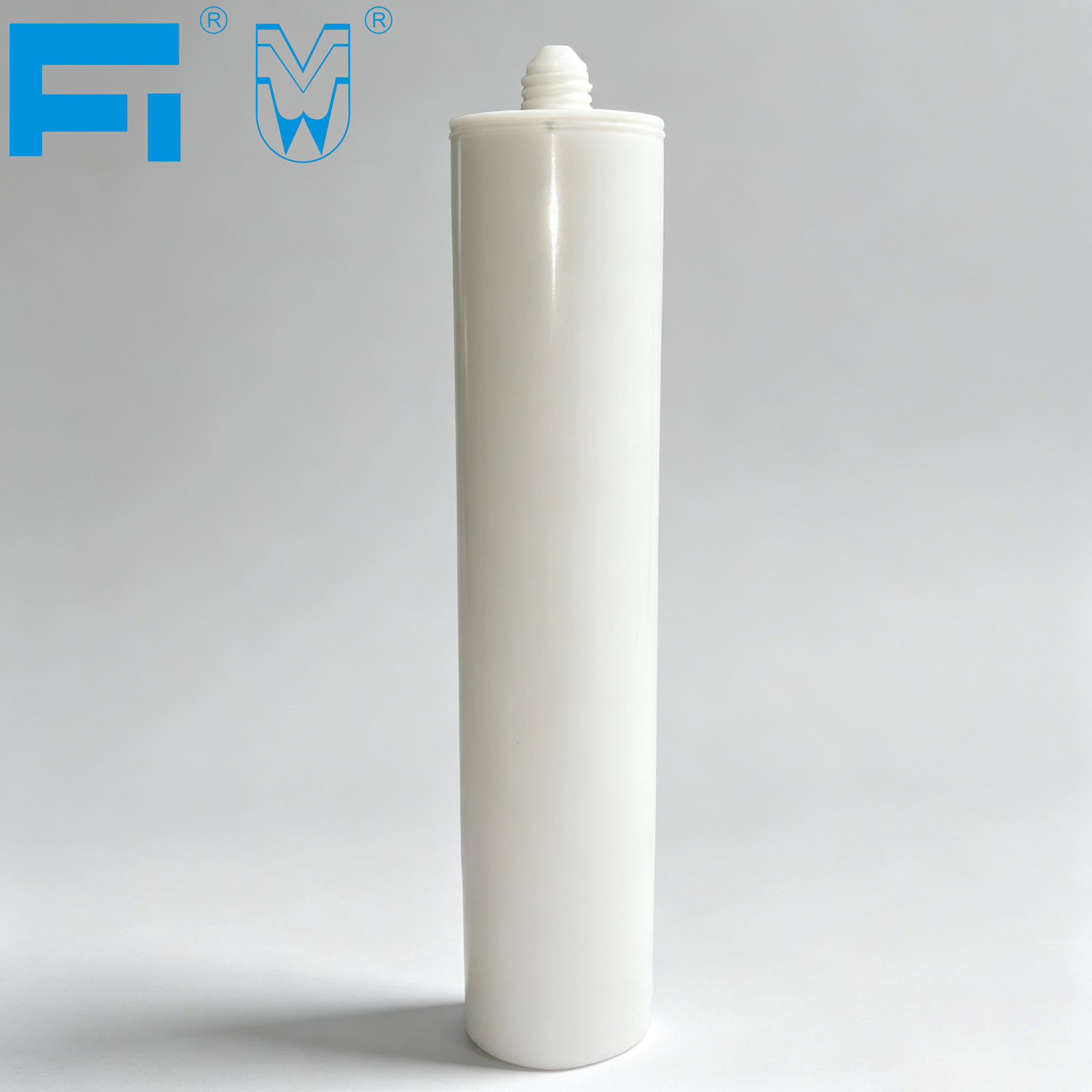 Embalagem adesiva de vidro de grau industrial de 240ml Cartucho de plástico HDPE para calafetagem de selante com bico e êmbolo para construção